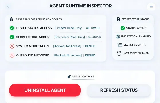 Runtime permissions and secret handling screen